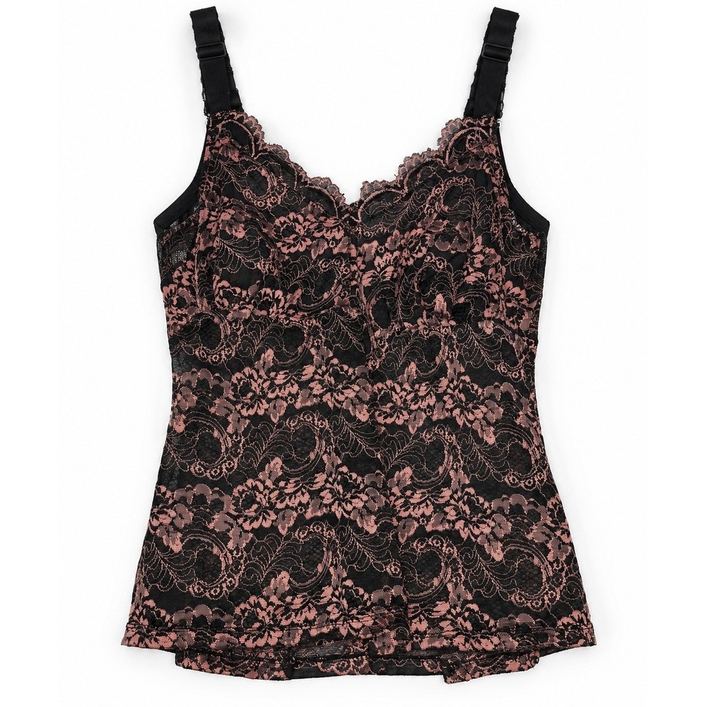 Ruby Ribbon Style 3024 Lace Cami Shapewear Size 40 Black Pink Floral Bra Tank